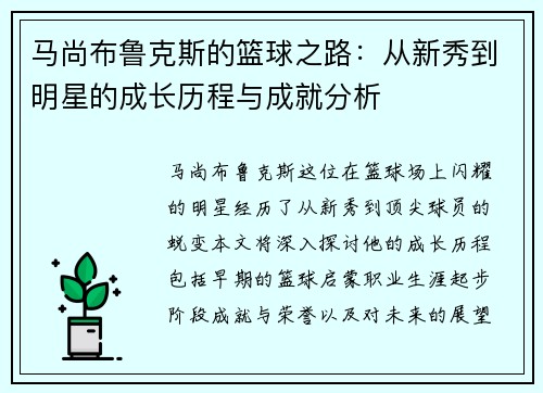 马尚布鲁克斯的篮球之路：从新秀到明星的成长历程与成就分析